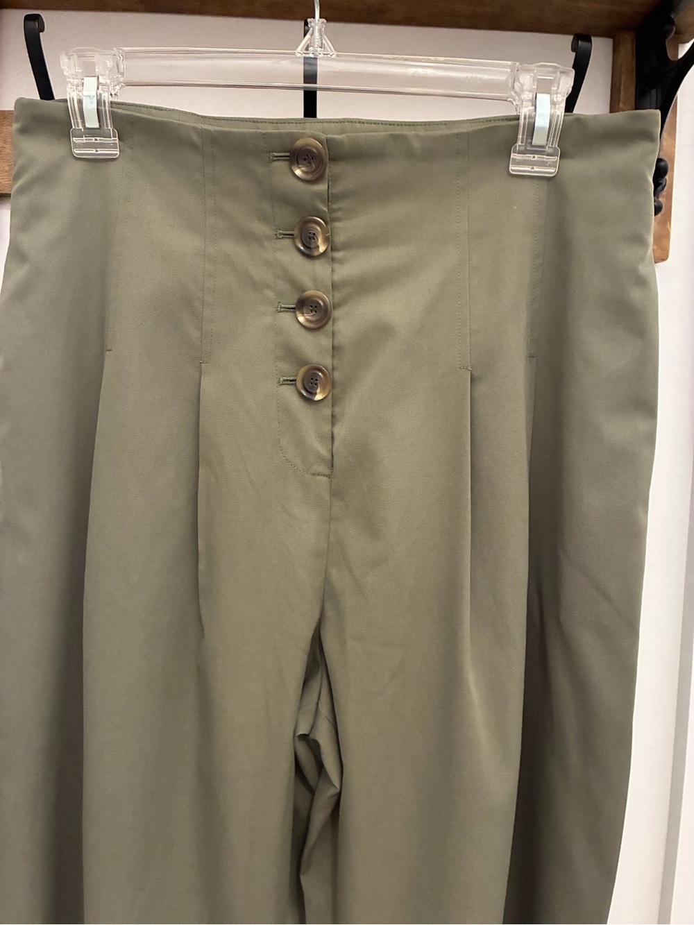ANTONIO MELANI Olive Green High-Rise Wide leg womenβs Pants with Button Front